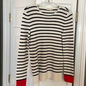 NWT Tory Burch Stripe Birdie Sweater w Pearls